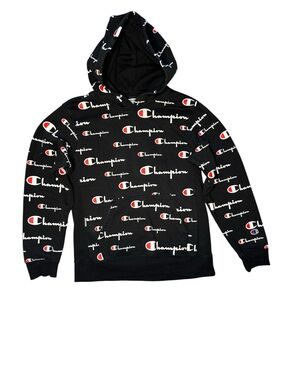 Champion Black All-Over Logo Hoodie - Youth: L - Adult: S